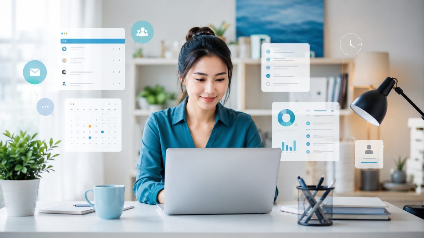 Remote virtual assistant managing business admin, scheduling and inbox support from a professional home office